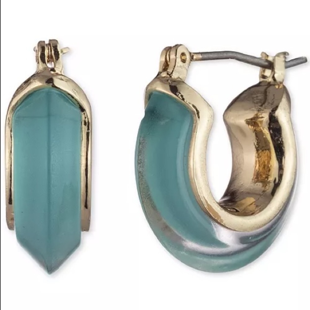 Gold-Tone Small Colored Inlay Hoop Earrings, 0.75"